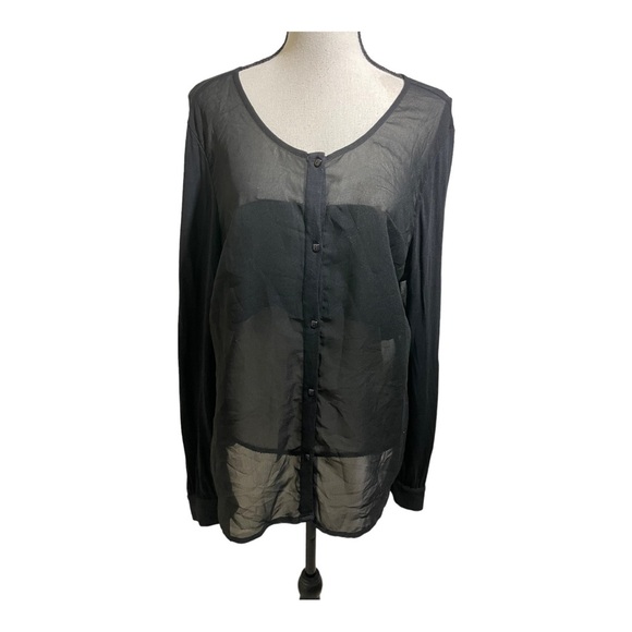 Retimans women sheer long sleeve blouse black button down size XXlarge - Picture 6 of 9